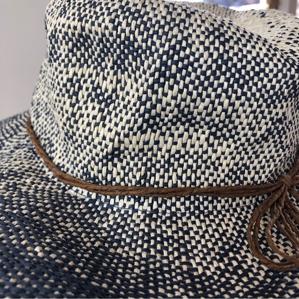 unbranded sun hat cool indigo and cream ombré effect raffia wrap around one sz. - Picture 3 of 7